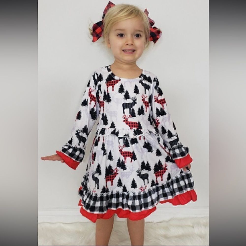 58. Girls Toddler Kids Christmas Moose Dress
